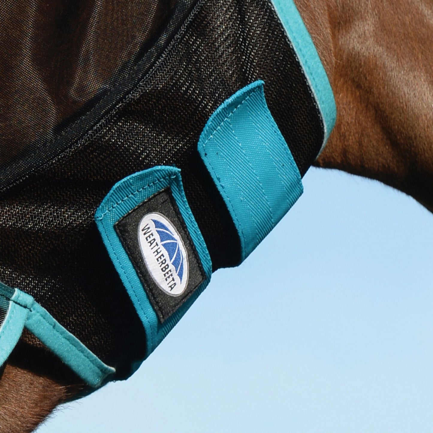 Weatherbeeta ComFiTec Deluxe Fine Mesh Mask with Ears & Tassels Black/Turquoise