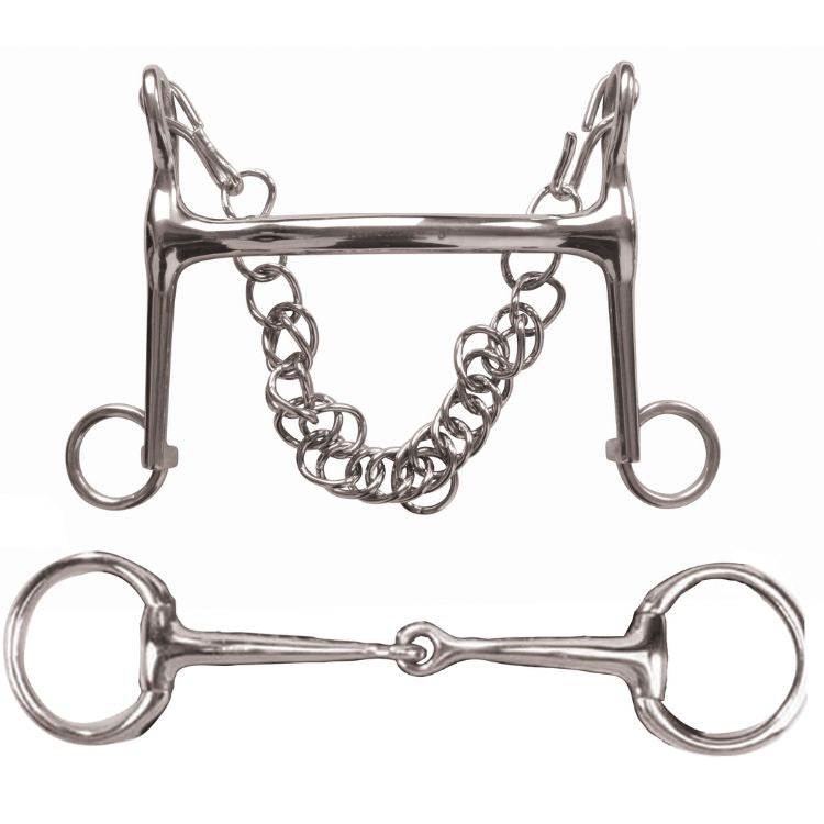 Korsteel Stainless Steel Mullen Mouth Fixed Cheek Eggbutt Weymouth Set