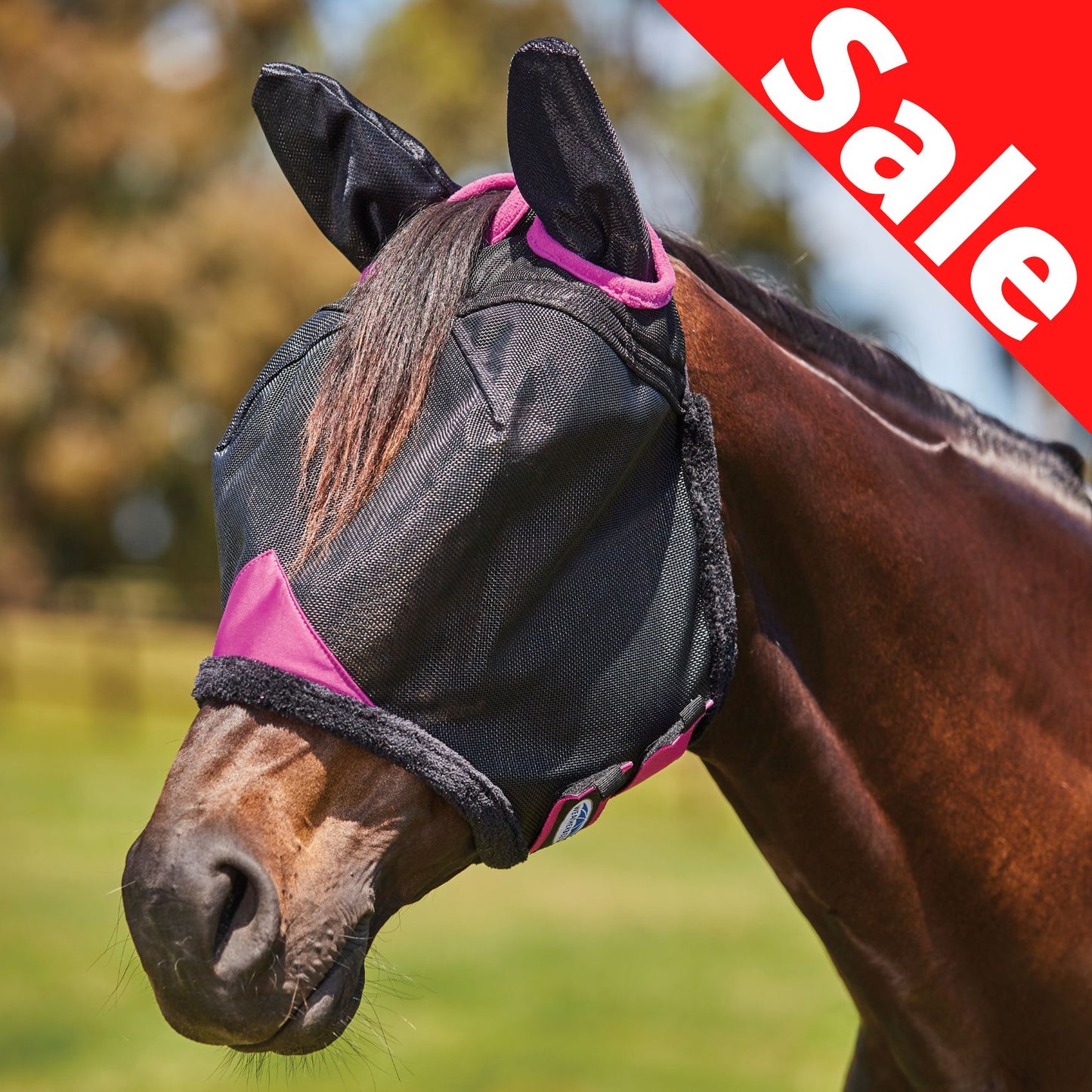 Weatherbeeta ComFiTec Deluxe Durable Mesh Mask with Ears Black/Purple