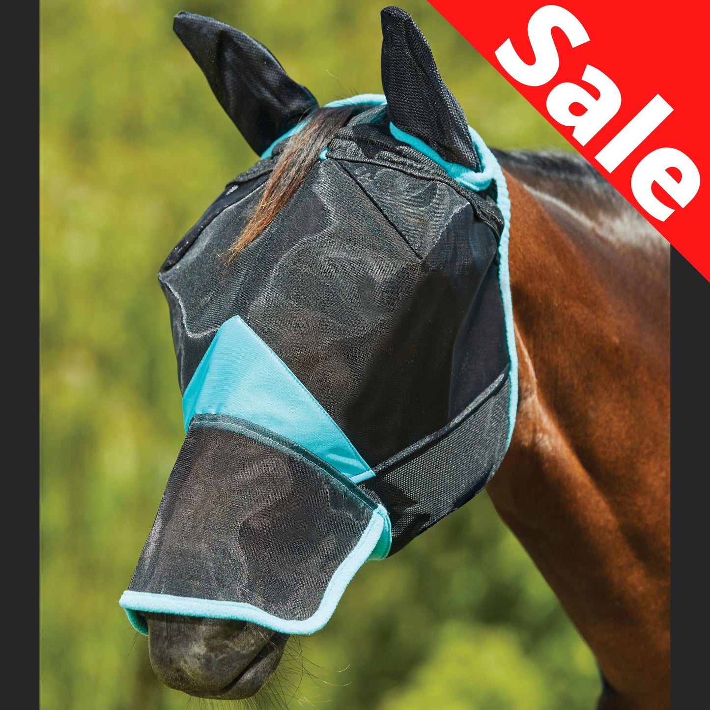 Weatherbeeta ComFiTec Deluxe Fine Mesh Mask with Ears & Nose Black/Turquoise