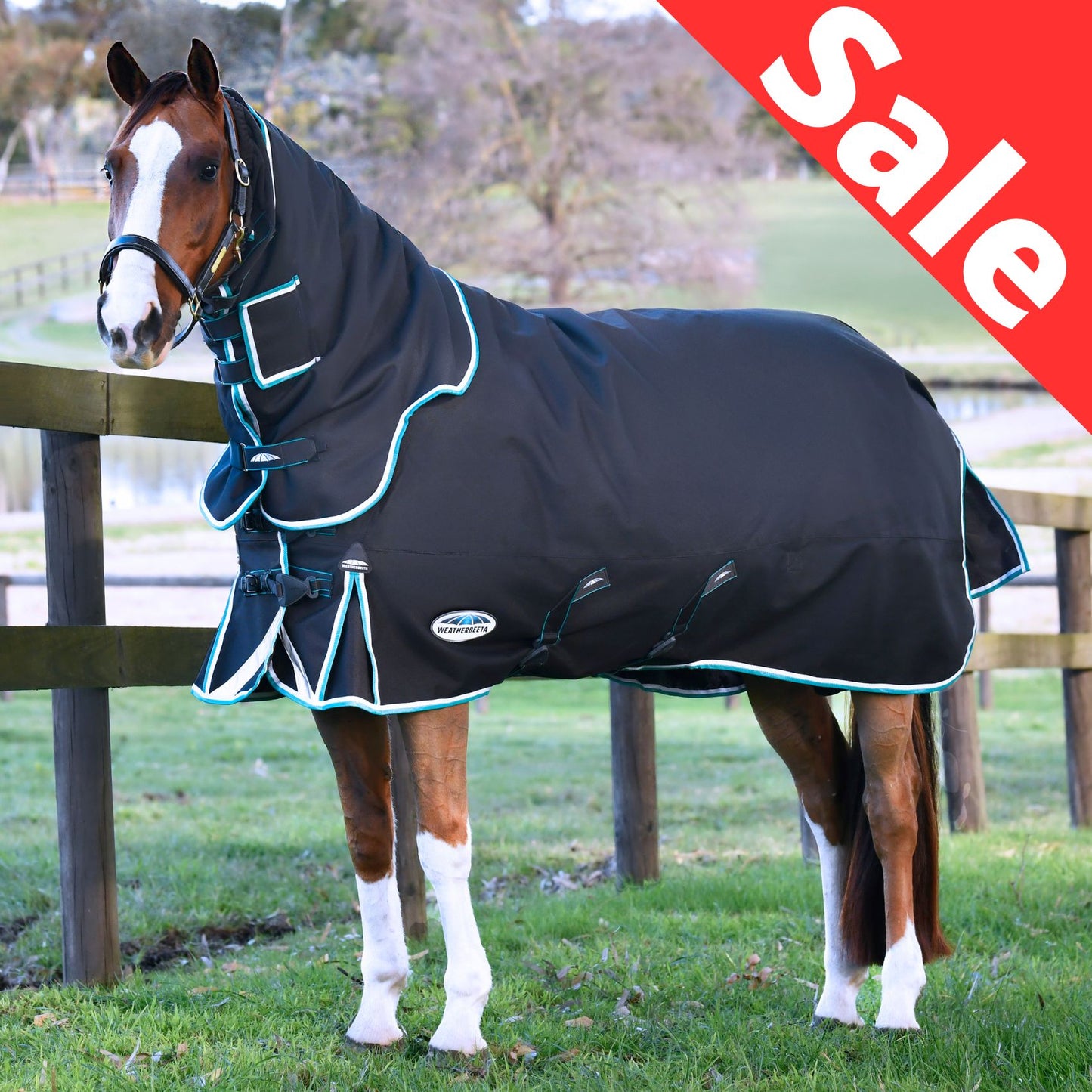 Weatherbeeta ComFiTec Ultra Comfi Detach-A-Neck Medium/Lite 100g Charcoal/Teal Blue/White