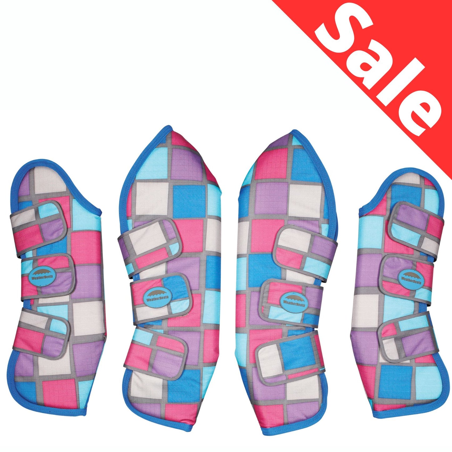 Weatherbeeta Wide Tab Long Travel Boots Charcoal Blue Square Print
